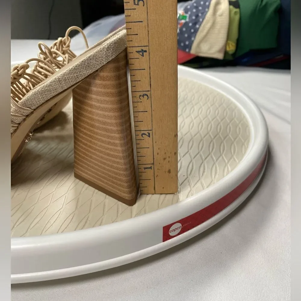 EUC Sam Edelman Tan Laurette Slip On 4” High Heel Sandals - Size 6